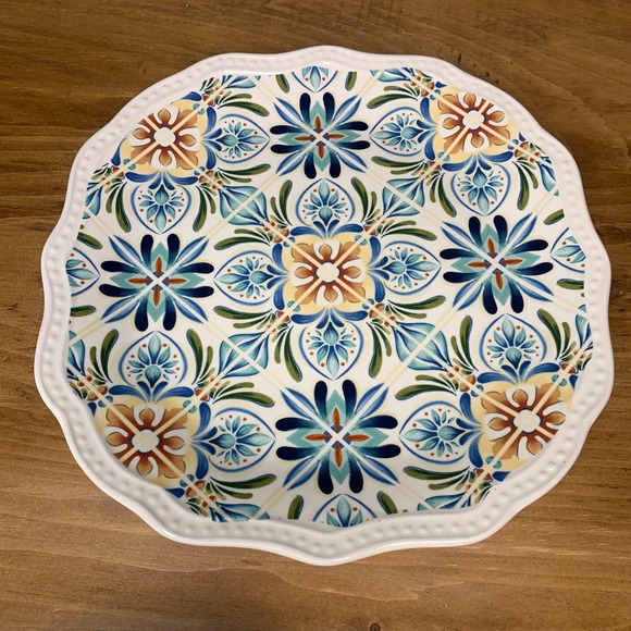 Pier 1 Imports ATHENA 8.5" Salad Plate Set 3Pc Blue Green Gold Floral Scalloped - Picture 2 of 6